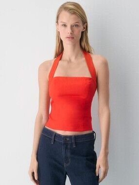 Aritzia Wilfred Whisper Linen Halter Top Women's Size Medium Minimalist Chic